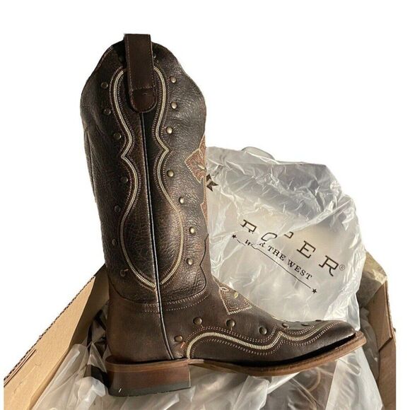 New Roper Women's Pure Cross & Studs Cowgirl Western Boots Square Toe Size 5.5 - Picture 7 of 12